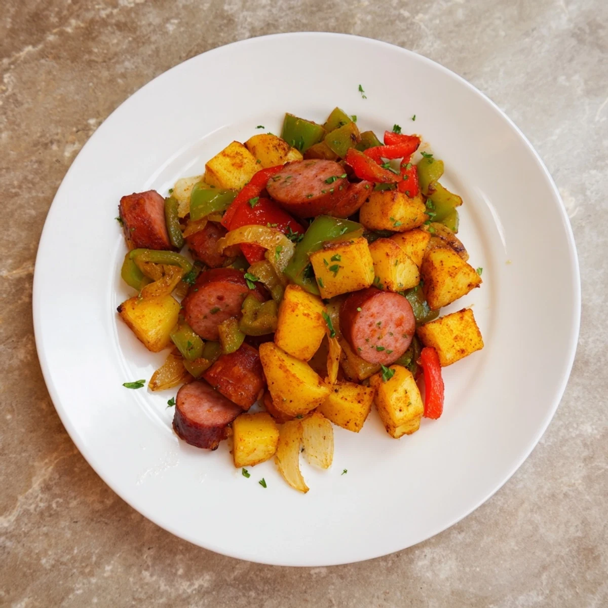 Here are the 3 ALT image texts for the recipe "One-Pot Kielbasa and Potato Bake":