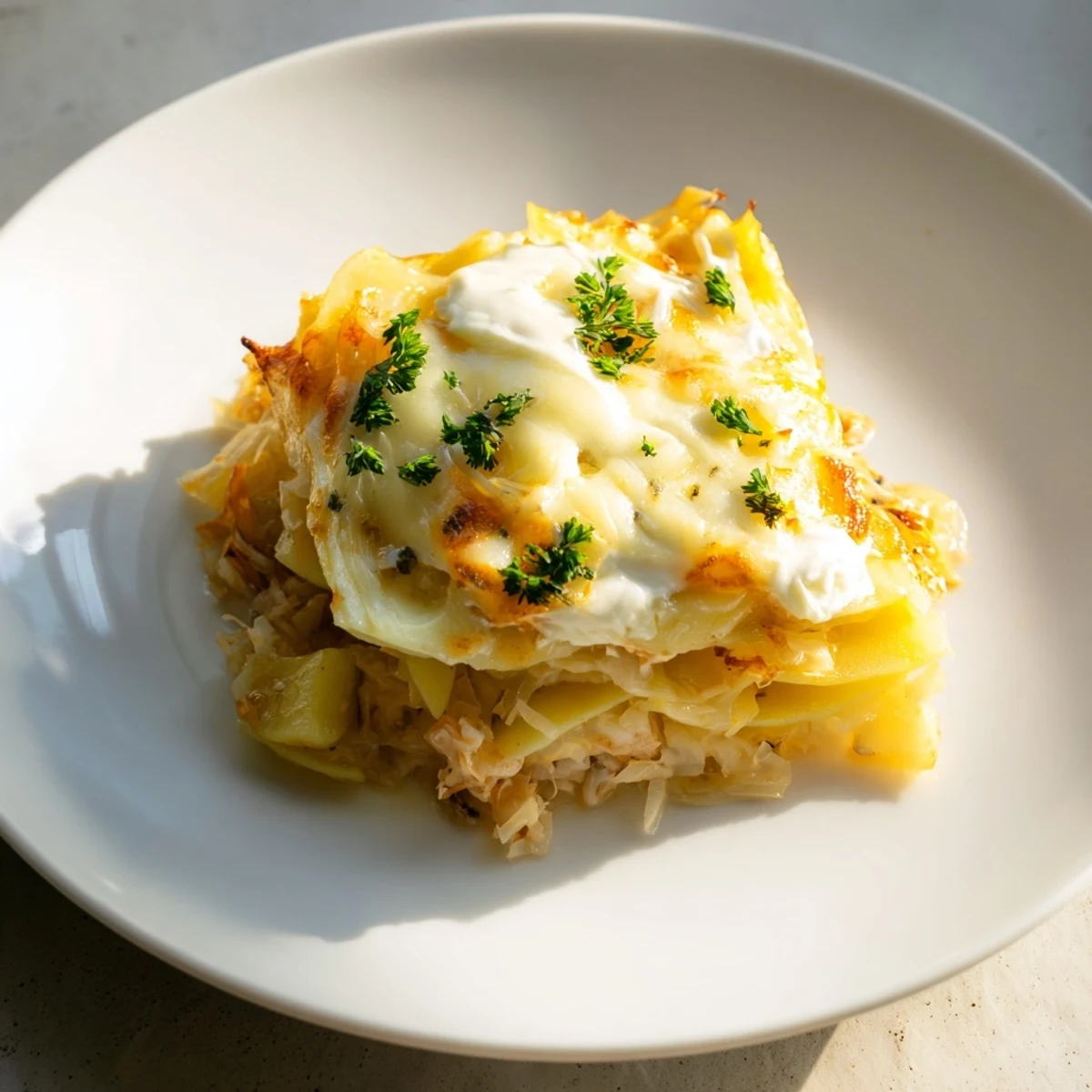 A bubbly, golden Effortless Sauerkraut Casserole with melted cheese, perfect comfort food.
