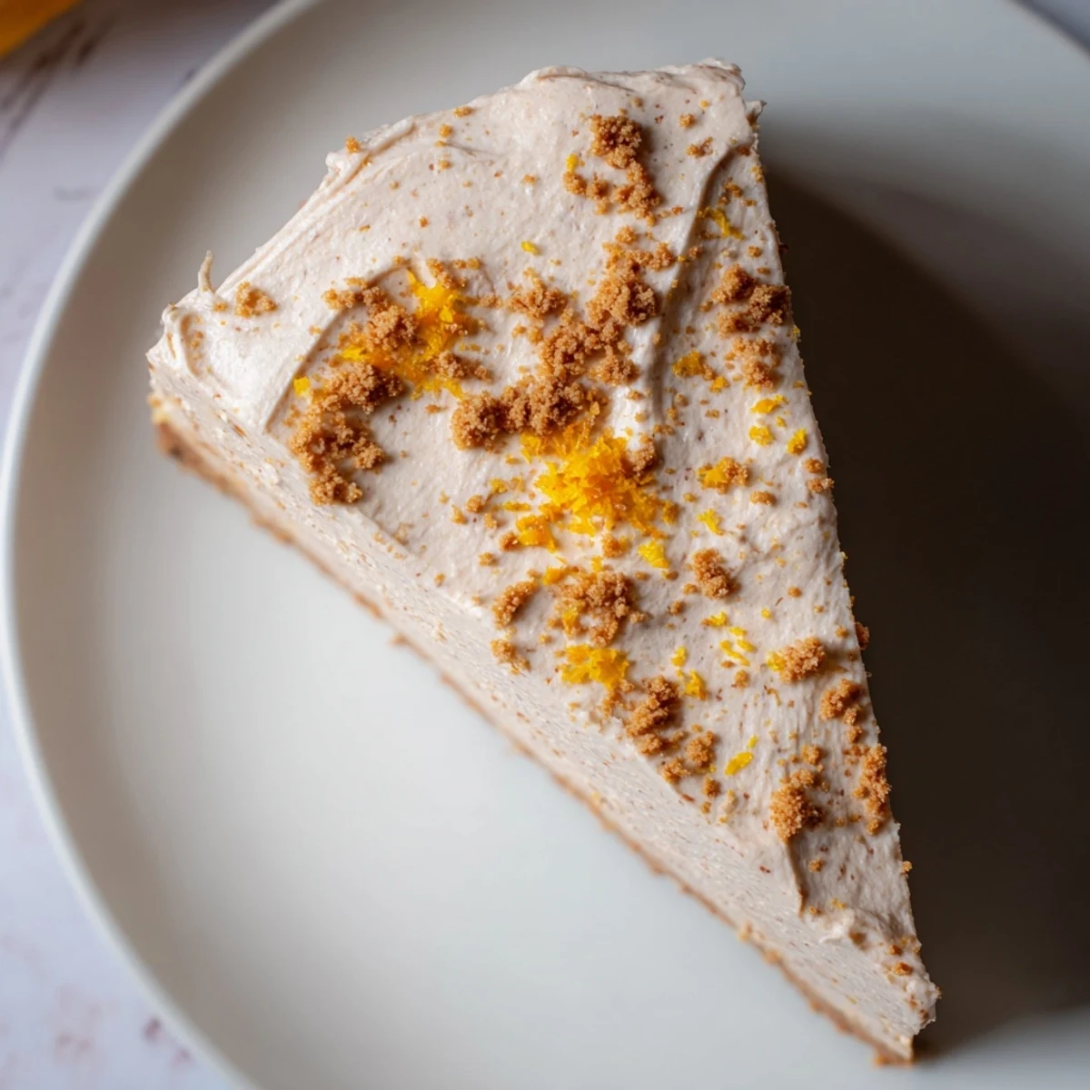 Lebkuchen Cheesecake slice topped with cinnamon frosting, ready for serving everyone.