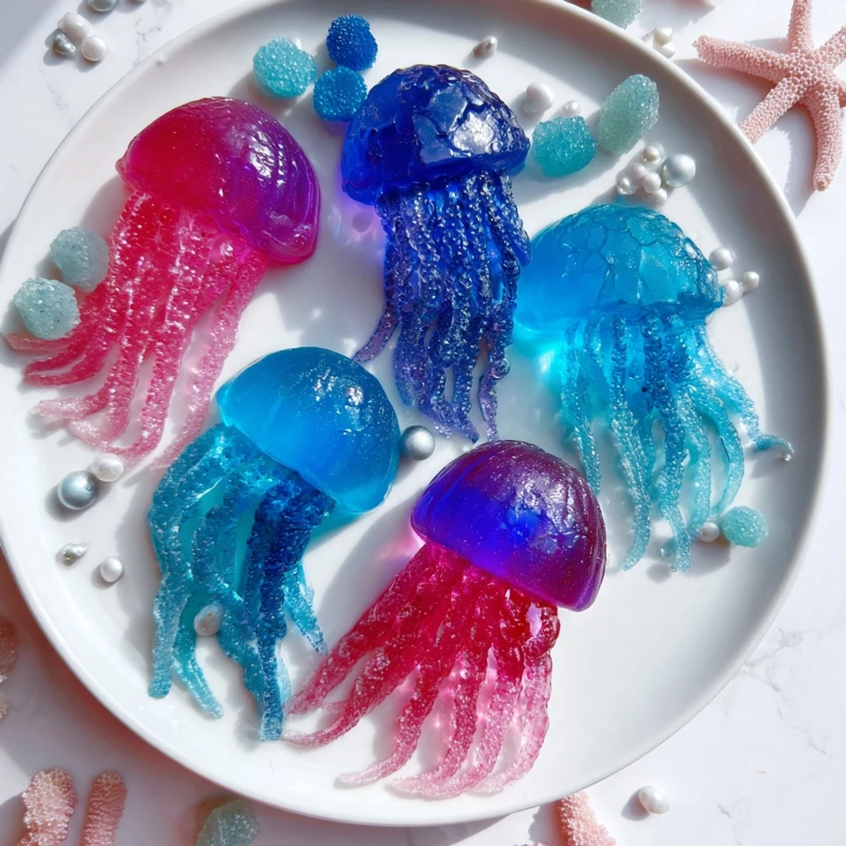 Golden Jellyfish Candy Platter: A colorful dessert platter brimming with whimsical, fun candy treats.