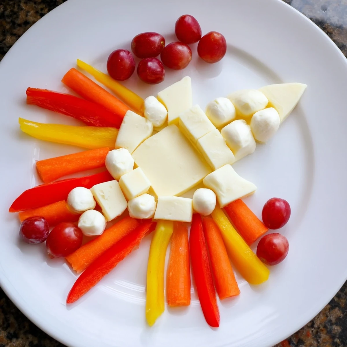 A colorful Blast Off Spaceship Snack Board with fresh veggies, cheese, and fun space-themed treats.