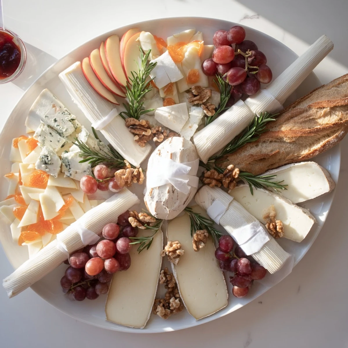 This visually stunning Rugby Ball Cheese Board features creamy brie, grapes, and flavorful charcuterie perfectly arranged.
