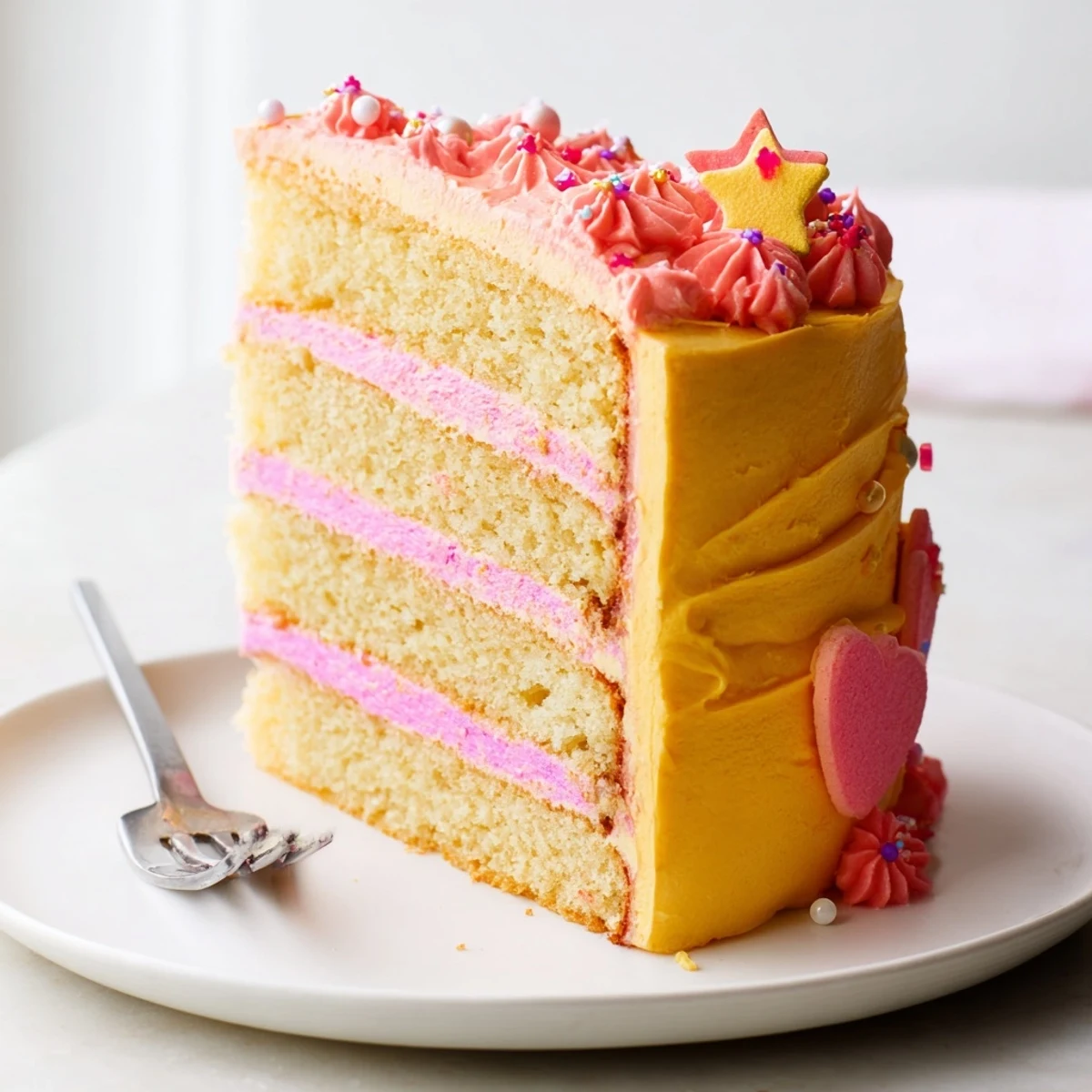 Château de Princesse Cœurs et Étoiles cake with heart and star decorations, perfect for a child's birthday.