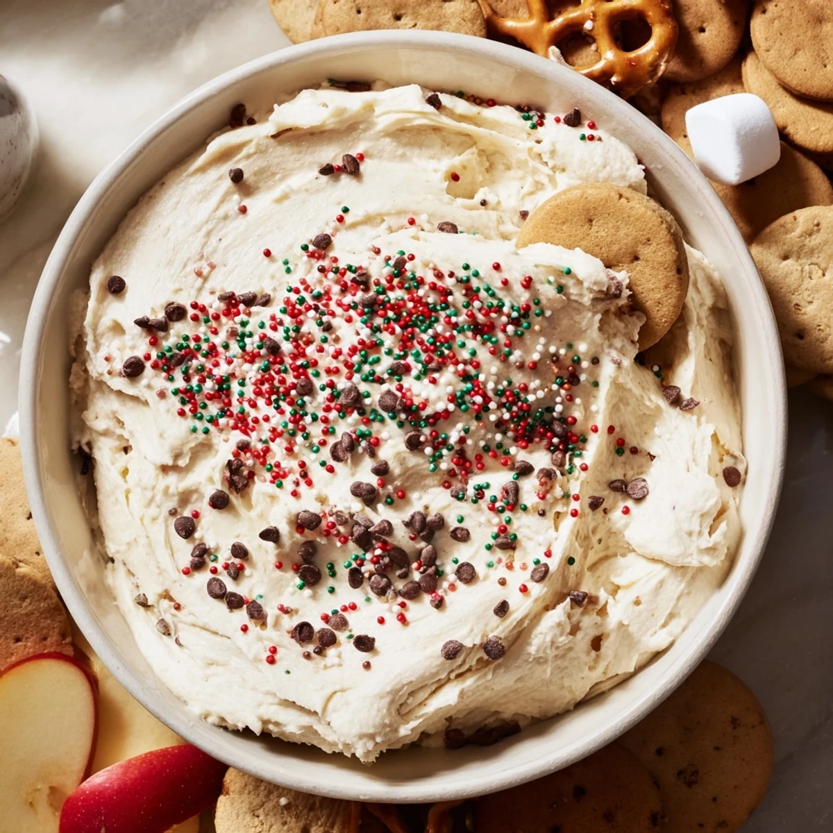 A close-up of a perfectly garnished Gingerbread House Dip Board, ready for holiday enjoyment.