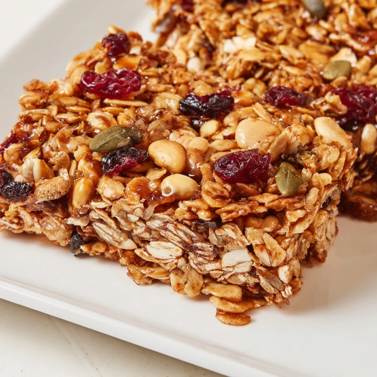 Chewy homemade Oat & Honey Granola Bars, packed with nuts, raisins, and a glistening honey glaze—a perfect snack.