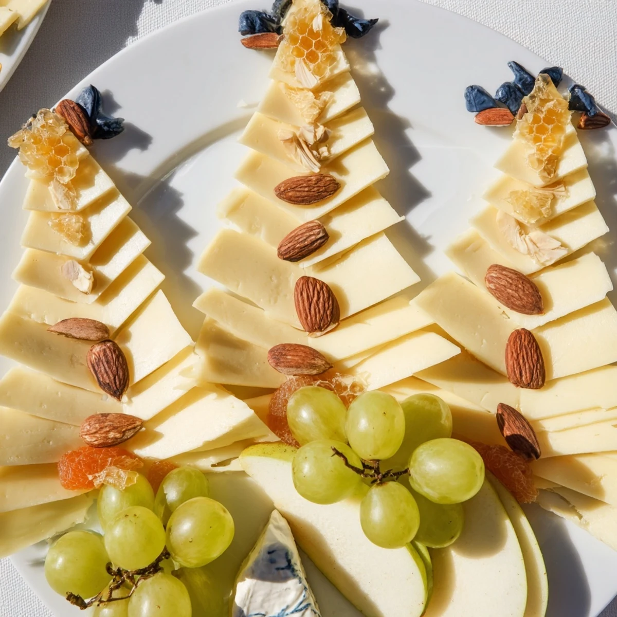 A visually stunning Art Deco Arch Cheese Platter with grapes, almonds, and creamy brie.