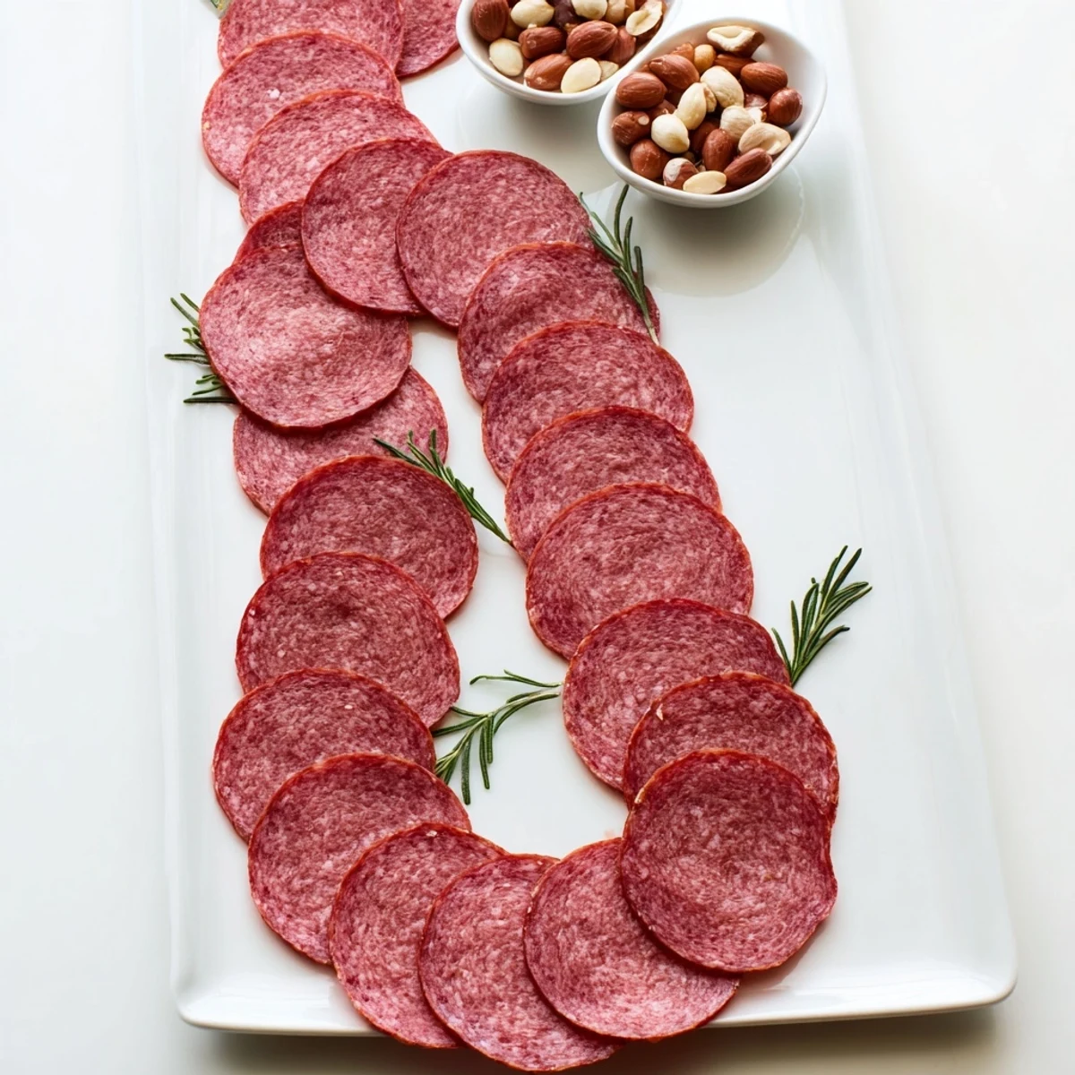 A visually stunning Infinity Loop: Salty salami and crunchy nuts create a unique appetizer for parties.