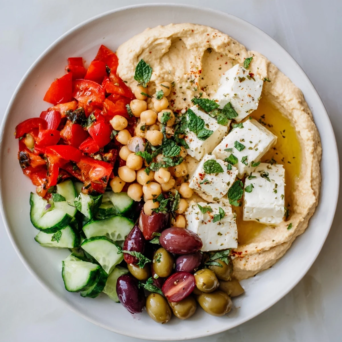 A close-up of a delicious Mediterranean Mezza Platter, perfect for a flavorful appetizer spread.