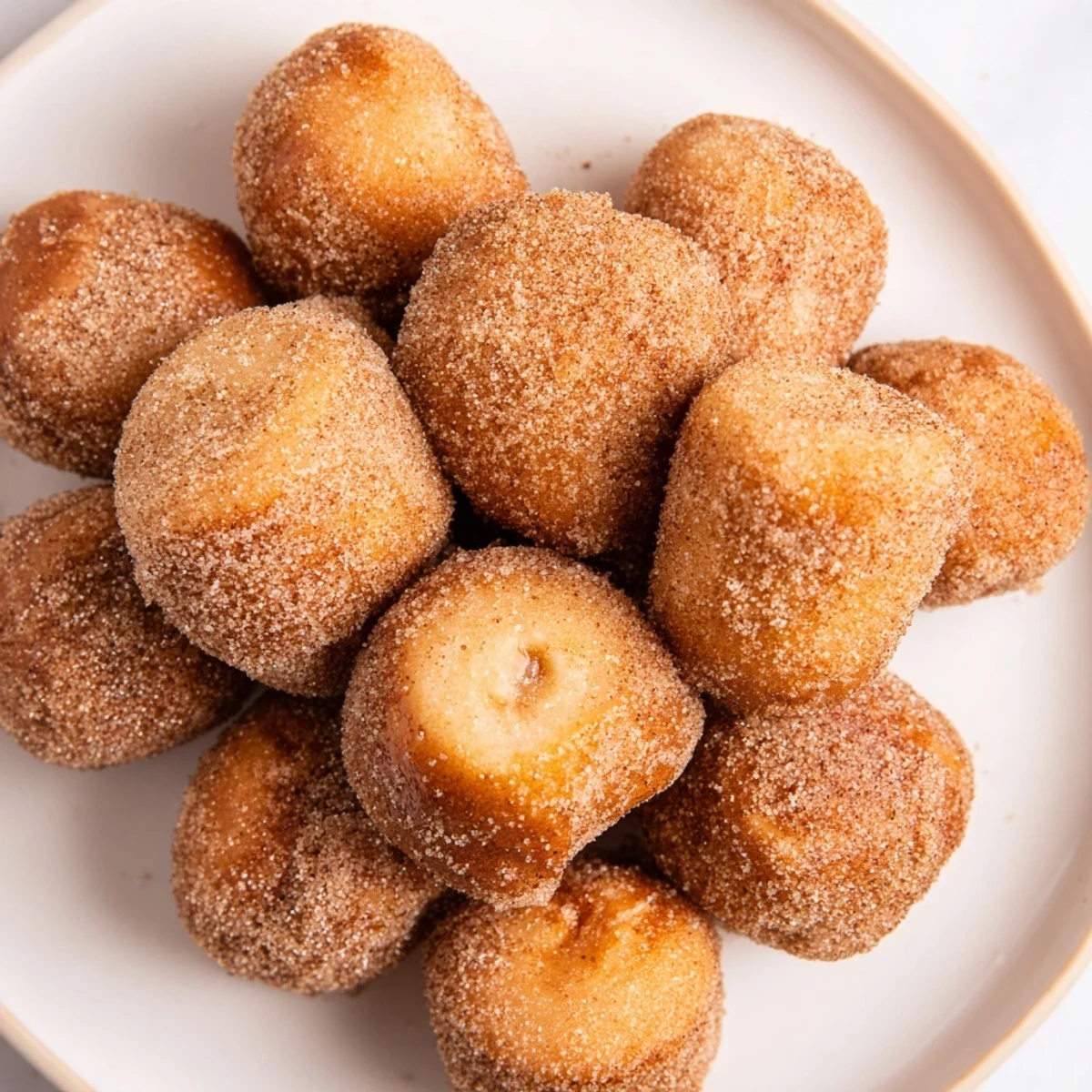 Warm Air Fryer Cinnamon Donuts picture, with a soft, fluffy interior and a sweet cinnamon topping.