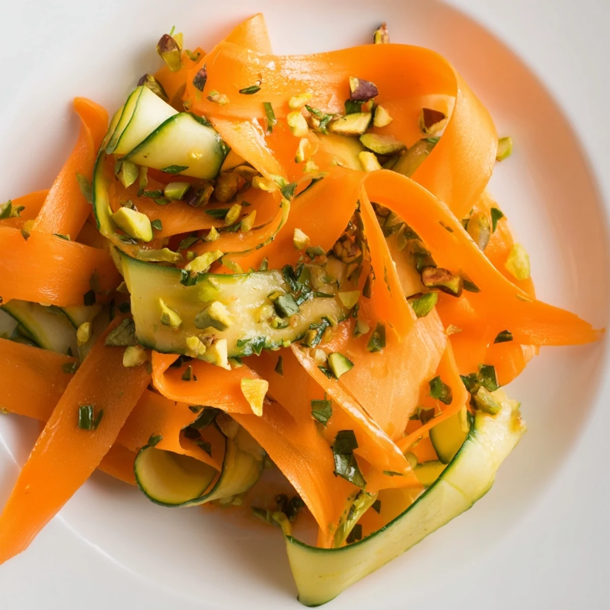 Delicate carrot ribbons glistening with citrus dressing, this Citrus Carrot Ribbon Salad is ready to serve.