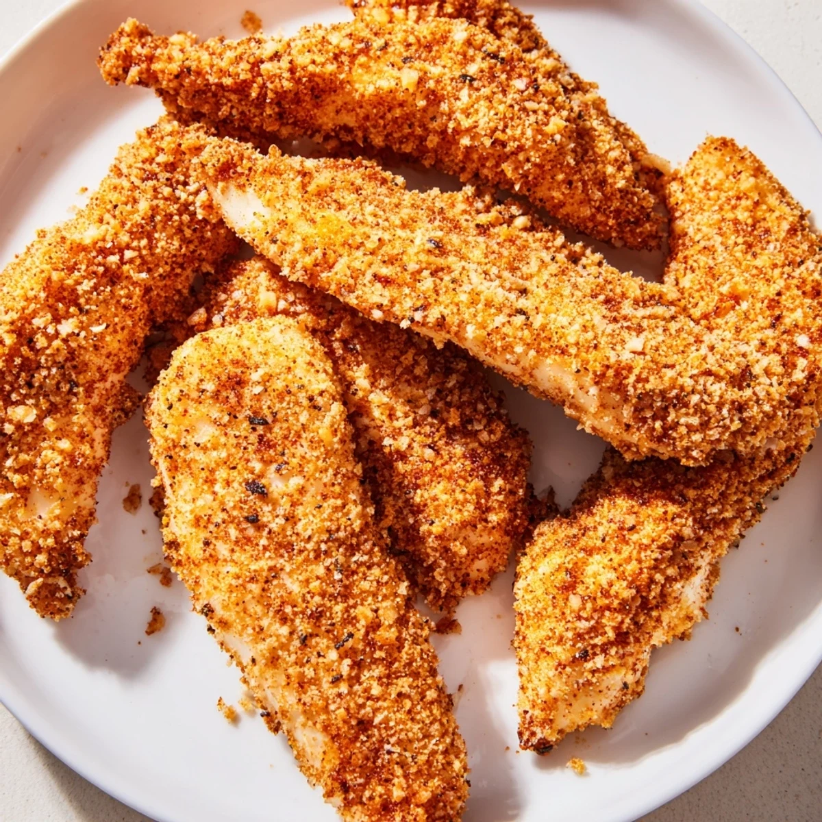 Crispy Air-Fried Chicken Tenders, golden brown and perfectly crunchy, ready for dipping sauce.