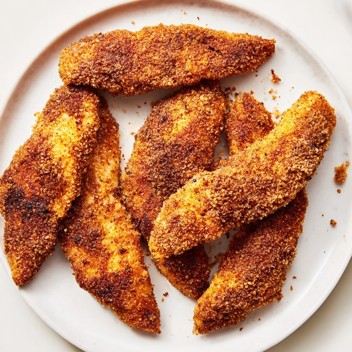 Delicious, air-fried crispy chicken tenders, seasoned and cooked to a beautiful, golden hue.