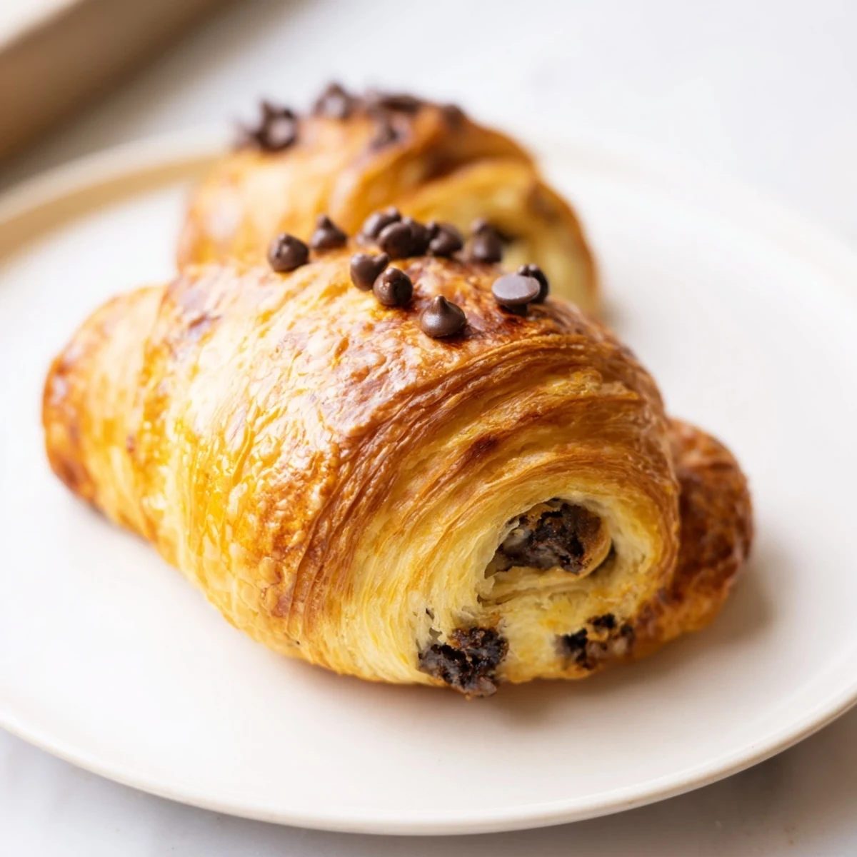 Golden-baked chocolate cookie croissants, warm and gooey, a perfect blend of cookie dough and flaky pastry.
