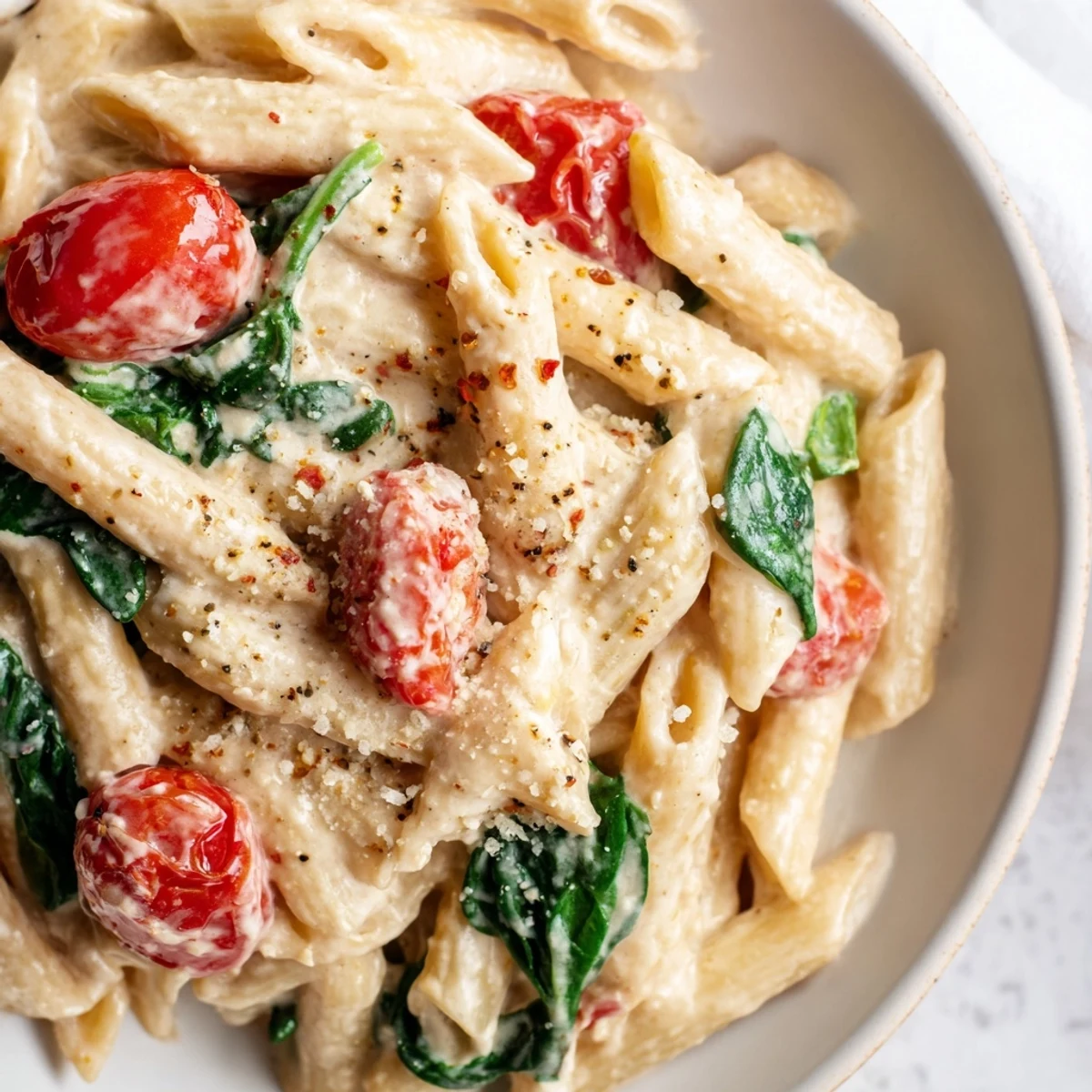 Rich, creamy Cottage Cheese High-Protein Pasta, a healthy and satisfying vegetarian meal.