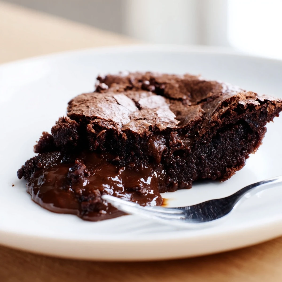 A close-up of the delicious, gooey Ina Garten Brownie Pudding fresh from the oven.