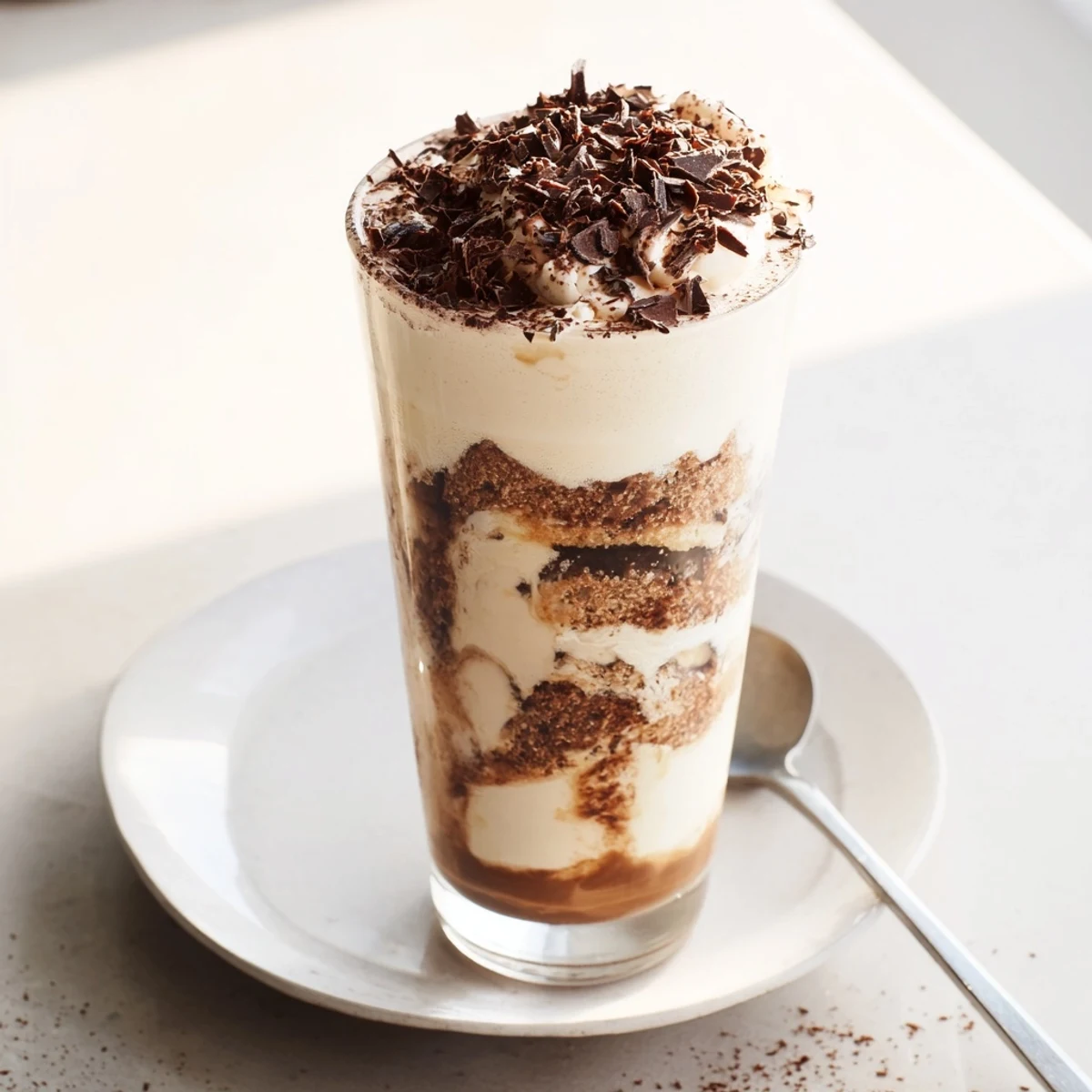 Steaming Tiramisu Latte, a layered coffee drink featuring soaked biscuits and creamy mascarpone.