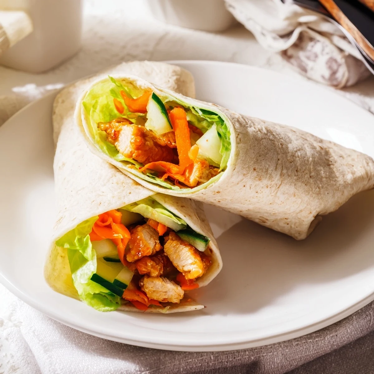 Ein knackiger Honey Chili Crunch Chicken Wrap mit saftigem Hähnchen und würziger Honig-Chili-Sauce im Teig.