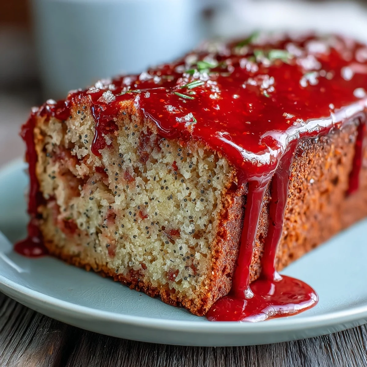 Blutorange-Kuchen mit Mohn und Marzipan liegt gebacken auf einem Holztisch mit Rosmarinzweigen.