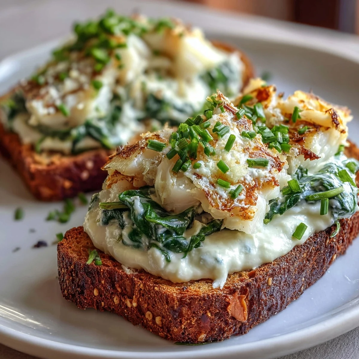 Genussvoller Protein-Frühstücksteller: gewürzte Rye-Toast mit saftiger Forelle und dunklem Brot.