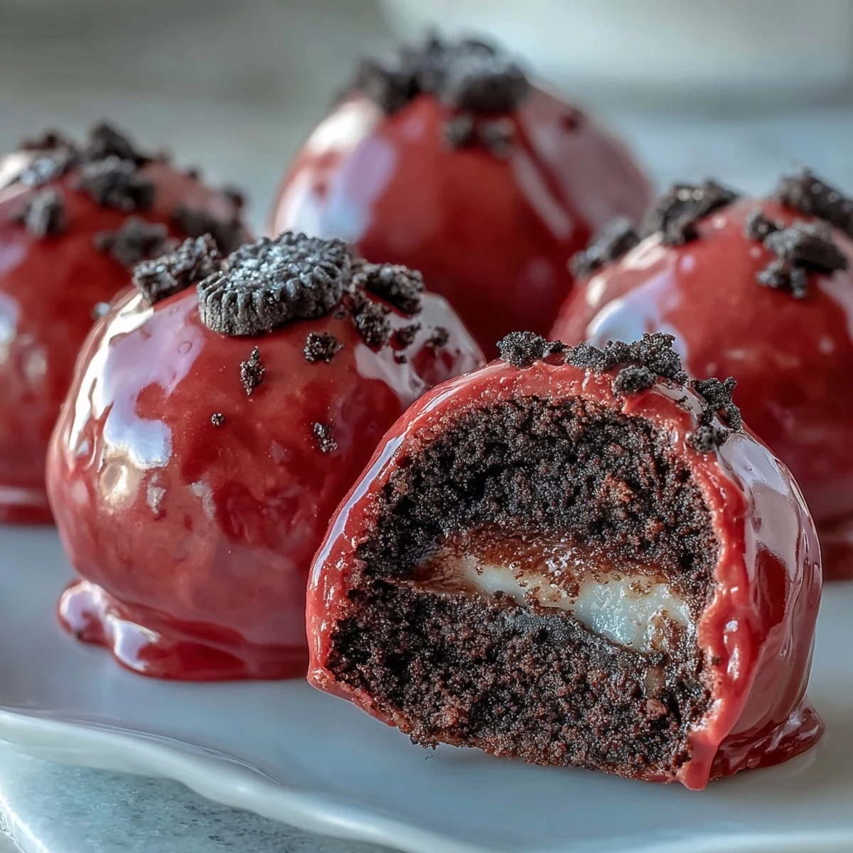 Genieße gekühlte Oreo Truffle Bälle mit knackiger rosa Schale und weichem Kern.