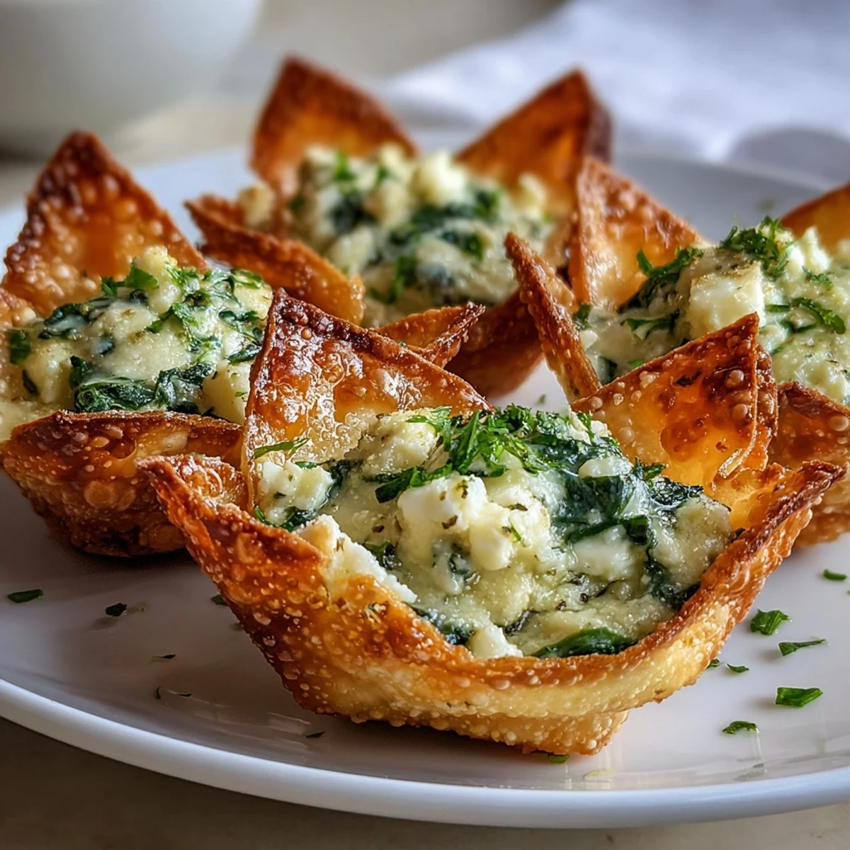 Appetizer platter of Mediterranean Spinach and Feta Cheese Crisps garnished with sesame seeds and smoked paprika, ready to serve with wine.