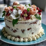 Schichtkuchen mit floraler Buttercreme für den Stier-Geburtstag und Abschlussfeier, elegant verziert mit bunten Blüten und goldenen Akzenten.