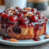 Saftiger Upside-Down-Kuchen mit frischen Kirschen und zartschmelzendem karamellisiertem Boden.  