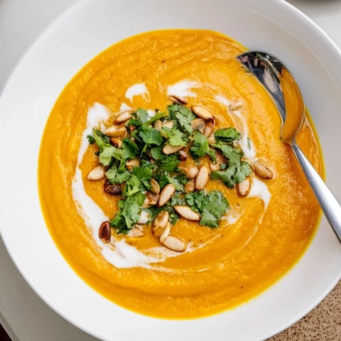Creamy Sweet Potato & Carrot Soup, garnished with cilantro, ready for a cozy dinner.