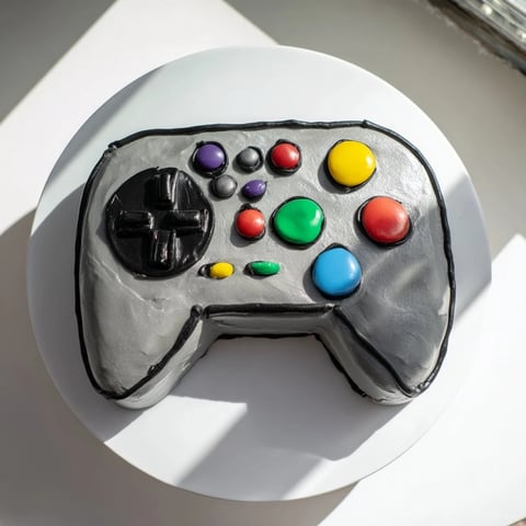 A beautifully decorated Pixel Perfect Video Game Controller Board cake, ready for a fun party.