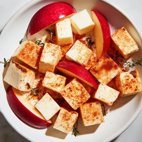 Smoked paprika coats the delicious cheese cubes in this The Autumn Ember appetizer, with apple wedges.