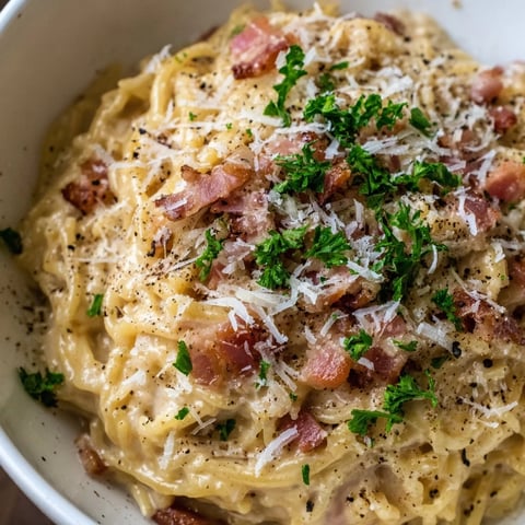 Creamy Ramen Carbonara Hack with perfectly coated noodles, topped with fresh parsley and cheese.