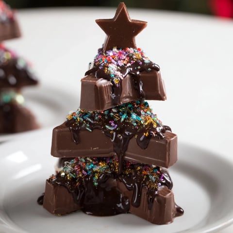 Golden brown Chocolate Kinder Christmas Trees, sprinkled with festive glitter, ready for a delicious holiday treat.