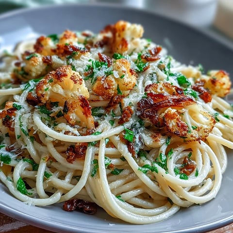 Röstkohl, Anchovis und Rosinen verleihen dieser Cauliflower, Anchovy and Raisin Spaghetti Tiefe und Balance, serviert mit Zitronenzesten und glasiger Sauce auf einem Teller.