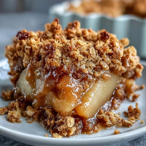 Goldener Pear Crumble mit Vanilleeis in einer Schale