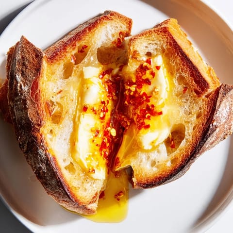 This gorgeous Brie and Chili Crisp Grilled Cheese has perfectly crisp bread and a spicy, creamy filling.