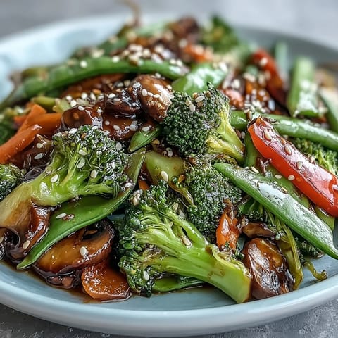 Knusprige Ginger Stir-Fried Vegetables, bereit zum Servieren auf Reis.