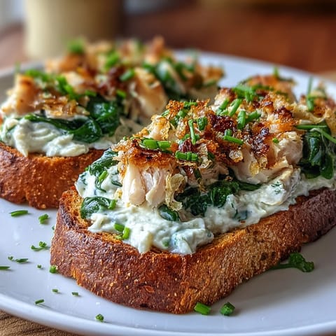Räucherforellen-Spinat-Rye-Toast mit cremiger Crème Fraîche, frischen Schnittlauch und Zitronenscheiben.