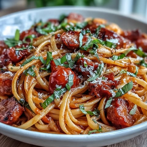 Tender noodles tossed with garlic, onions, and a bold wine-infused tomato sauce.