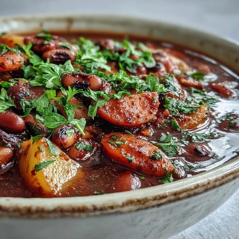 Köstliche Black-Eyed Pea Stew with Chefs Touch mit Kichererbsen und Gewürzen, serviert mit frischer Petersilie