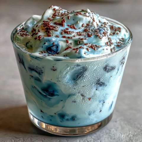 Cremiger Probiotischer Kefir Smoothie mit Blaubeeren, perfekt für ein gesundes Frühstück.