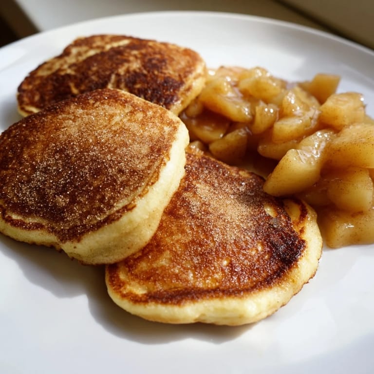 Close-up of freshly fried Quarkkeulchen, showcasing their tender interior and perfect apple compote.