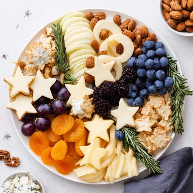 Delicious Moon & Stars Night Board features cheese, fruit, and sweet treats perfect for sharing.