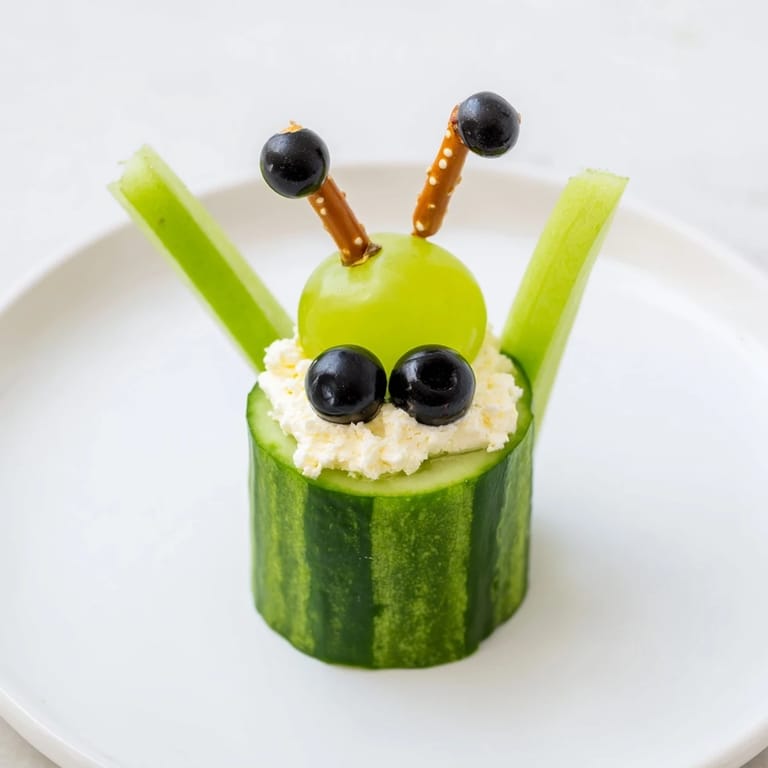 Vibrant photo: Little Green Men Alien Snack Attack, featuring fresh cucumber alien faces ready to be devoured at a party.