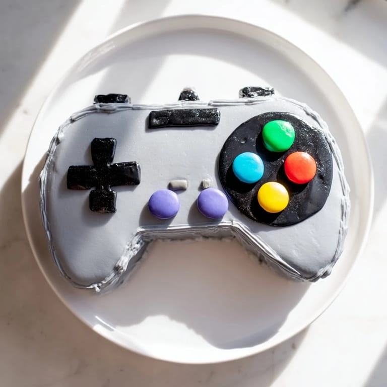 This creative Pixel Perfect Video Game Controller Board cake shows colorful frosting details, perfect for a gamer.