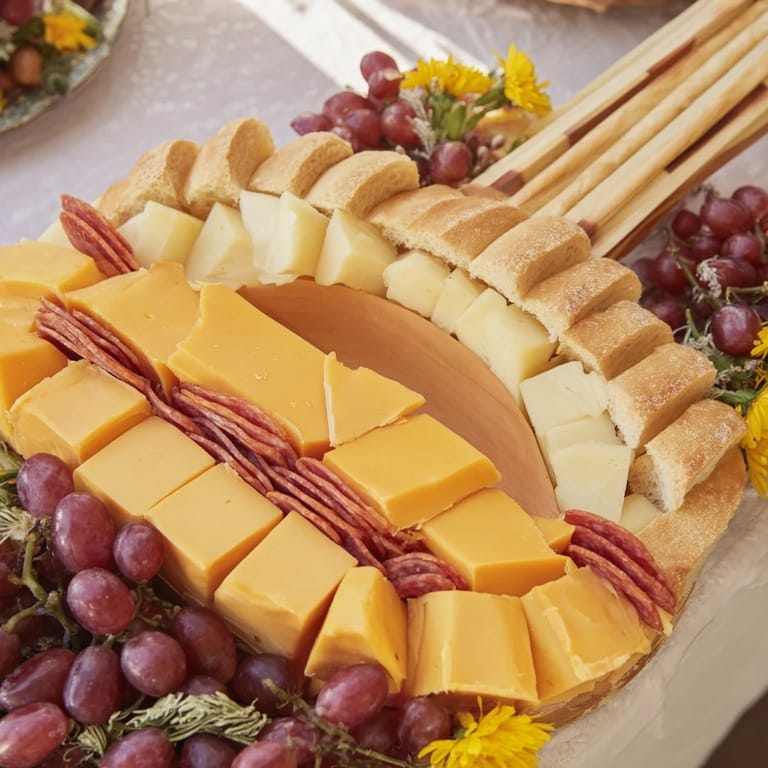 A visually stunning Rock Star Guitar Platter bursting with colorful cheeses, meats, and crunchy snacks.