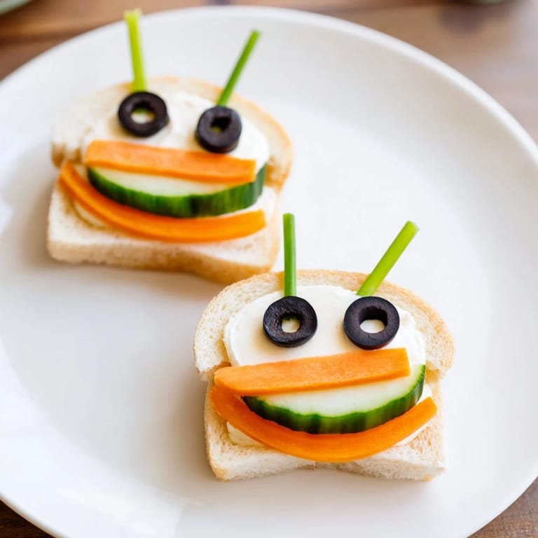 Vibrant board with adorable bee sandwiches and colorful fruit, perfect for a kids party.