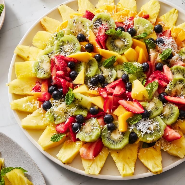 Vibrant Tropical Pineapple Sun Fruit Platter, filled with juicy pineapple and colorful summer fruit.