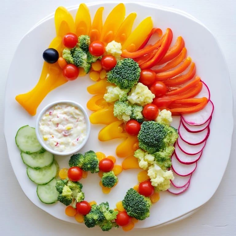 Vibrant Seahorse Veggie Dip, an inviting party appetizer with bell peppers and a delicious dip for dipping.