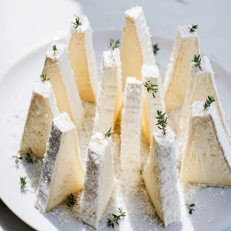 Close-up of the Snowcapped Range appetizer: Brie peaks dusted with Parmesan, a delightful appetizer.