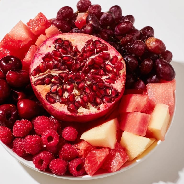 Explore the colors of a The Pomegranate Pivot platter: a fruity delight transitioning from deep red to pale pink.
